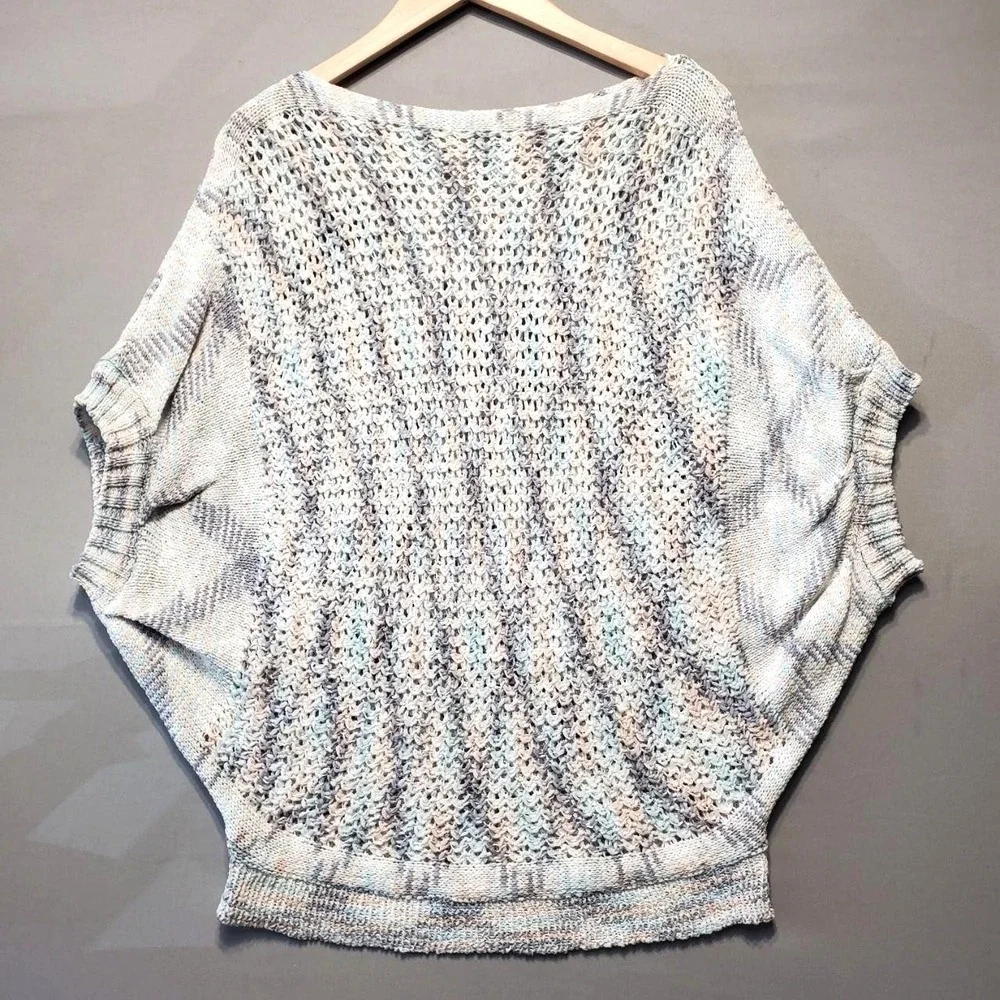 Easel Boho Crochet Open Knit Sweater Womens S Pastel Striped Lightweight Coastal